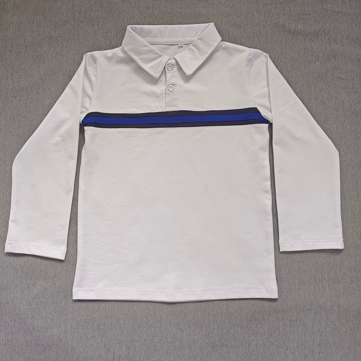 定做春秋男女校服同款运动长袖 白色拼接宝蓝色翻领POLO衫长袖T恤