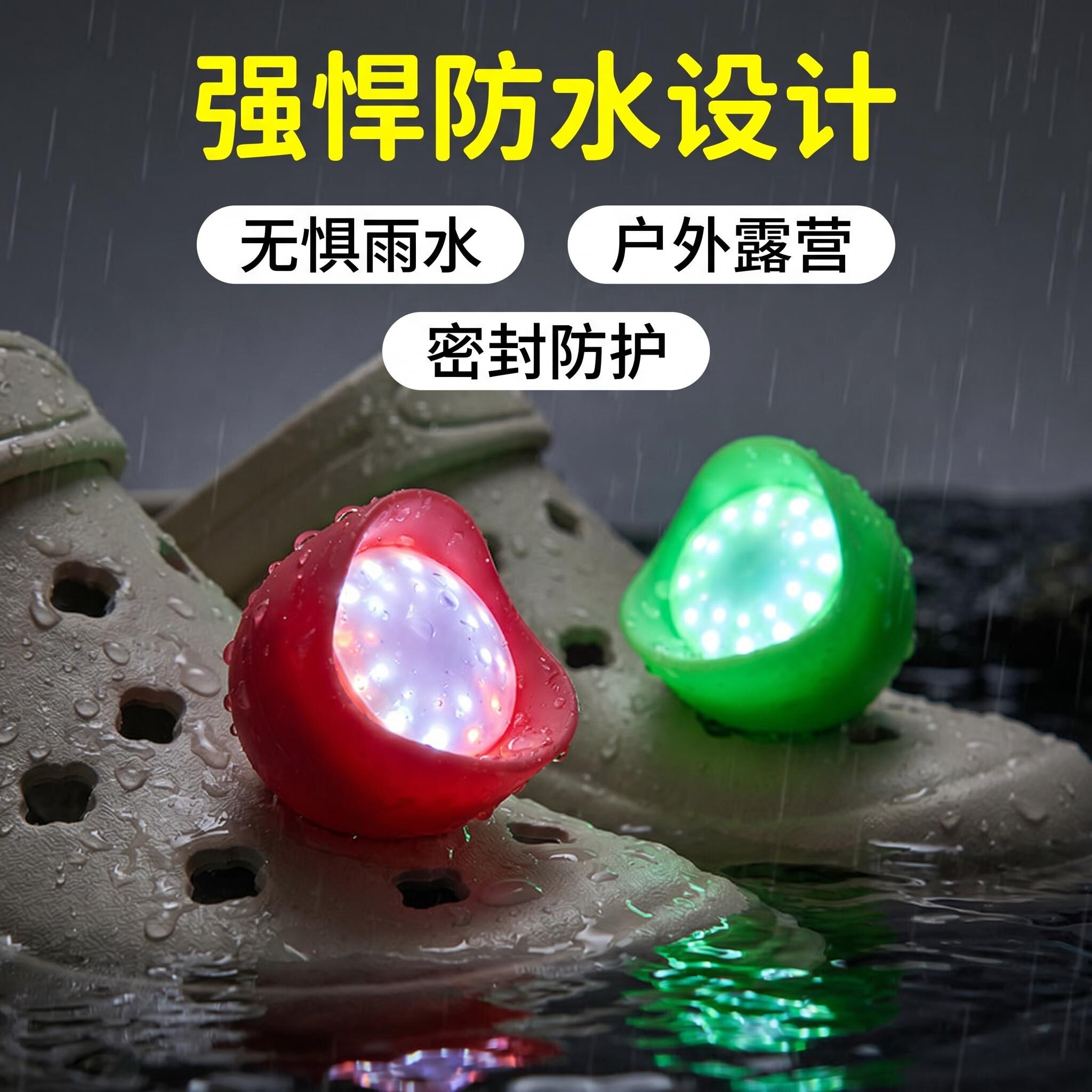 洞洞鞋灯配饰配件鞋花灵动眼探照灯LED灯光闪烁照明灯diy拆卸鞋扣