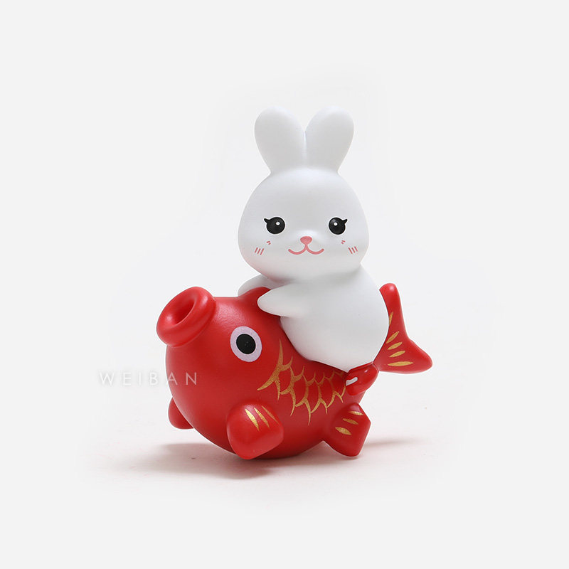 "魚"你在一起 桌面摆件 国潮胖妞小兔子可爱卡通装饰 高级感小众