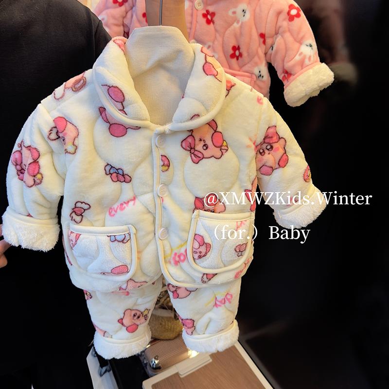 儿童保暖加厚加绒家居服套装