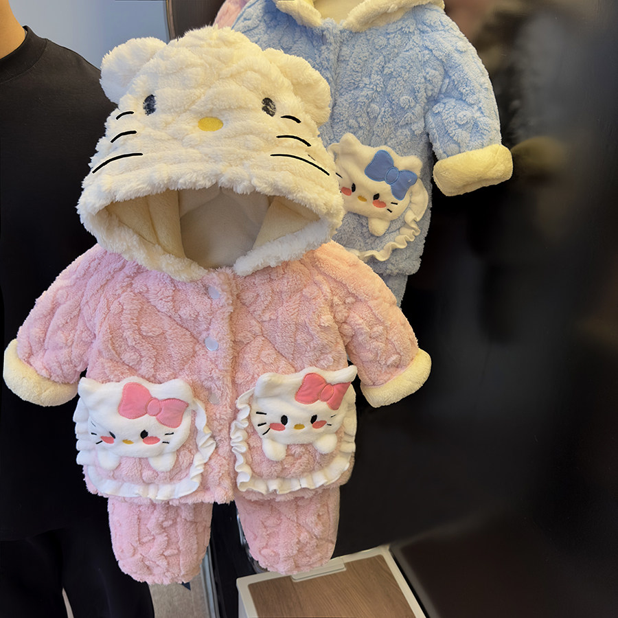 童装女童2025冬装新款可爱连帽三层加厚家居服两件套宝宝睡衣套装,童装/婴儿装/亲子装,家居服套装,淘宝优惠券,粉丝福利购,淘宝优惠卷
