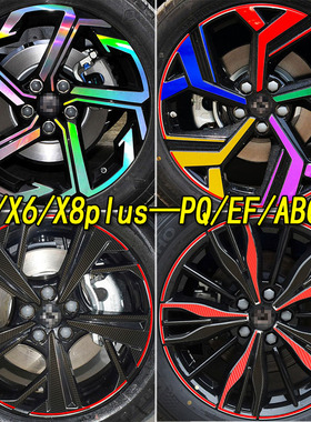 适应于思皓QXX6X8改装专用七彩镭射轮毂轮胎钢圈车贴装饰划痕贴纸