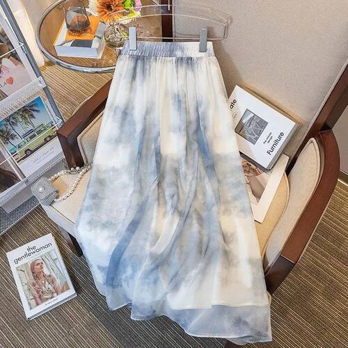 法式复古风气质高腰半身裙女夏设计感水墨画半裙中长款温柔a字裙