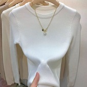 圆领长袖 内搭毛衣新款 针织衫 女修身 2024年秋冬薄款 百搭打底衫 修身