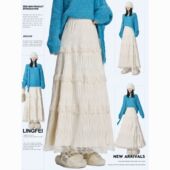 白色蕾丝拼接丝半身裙女秋冬温柔风仙女蛋糕裙松紧高腰a字长裙