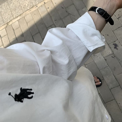 防晒白色慵懒小马刺绣衬衫外套夏