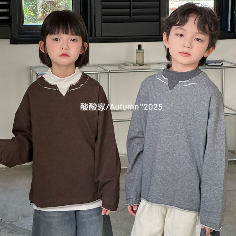 儿童宽松V领长袖上衣百搭