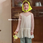 韩系女宝宝百搭纯棉吊带衫 女童白色温柔风蕾丝叠穿吊带裙春季 新品