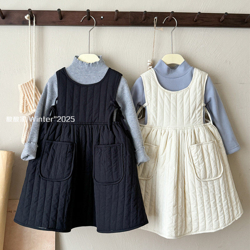 女童纯色无袖绗棉背心裙冬季新品韩系女宝宝系带夹棉保暖棉裙洋气,童装/婴儿装/亲子装,连衣裙,淘宝优惠券,粉丝福利购,淘宝优惠卷