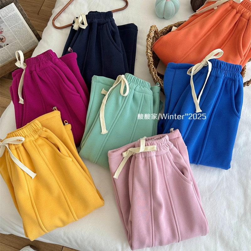 儿童百搭七色拼接加绒卫裤冬季新品男女童休闲宽松一体绒束脚裤子,童装/婴儿装/亲子装,裤子,淘宝优惠券,粉丝福利购,淘宝优惠卷