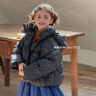 女童碎花短款羽绒服冬季新品韩系女宝宝连帽90白鸭绒保暖外套洋气