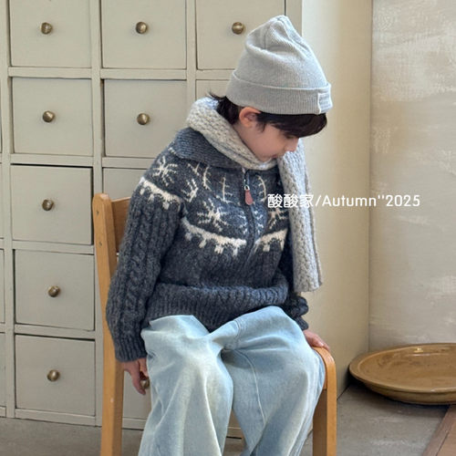 儿童复古休闲慵懒毛衣外套