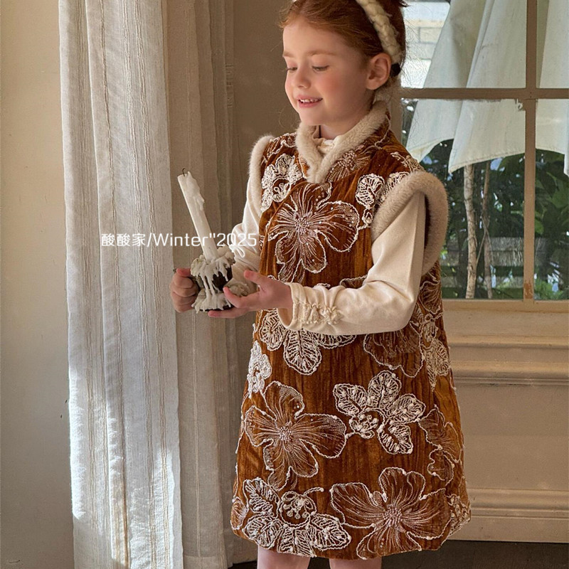 女童新中式高级感刺绣背心裙