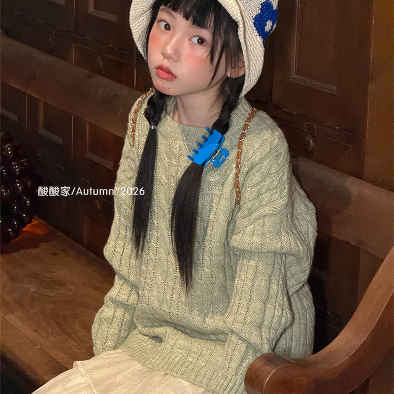 儿童复古软糯宽松针织上衣秋季新品韩系女童麻花套头毛衣洋气百搭