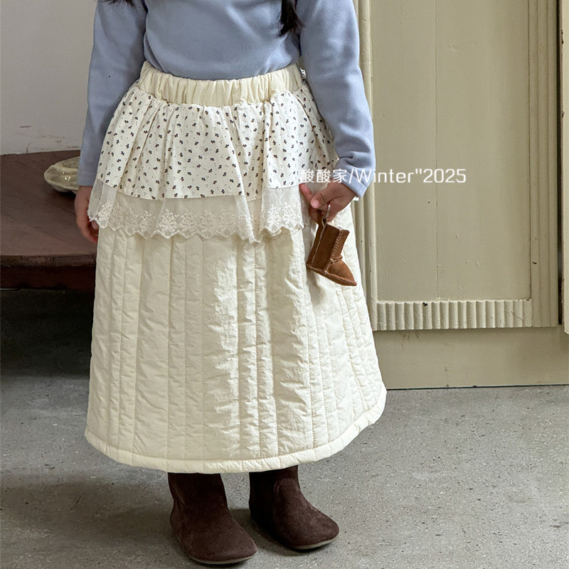 女童复古碎花拼接半身裙