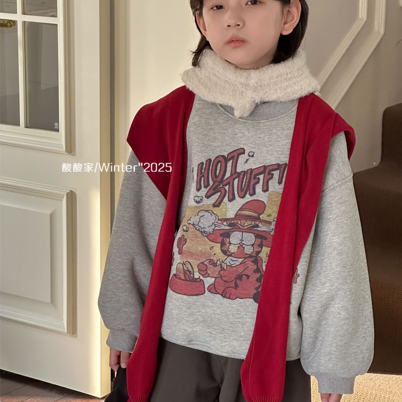 儿童卡通加菲猫加绒卫衣