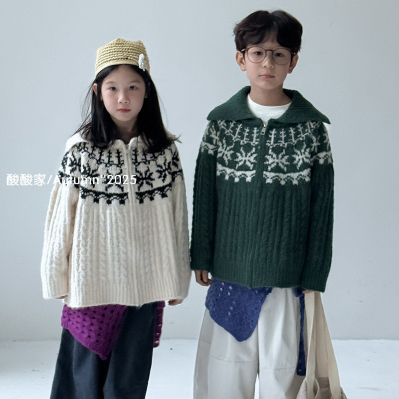 儿童复古雪花针织衫外套