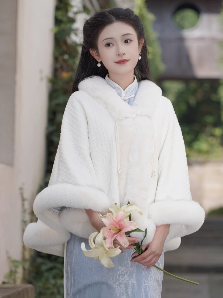 加绒加厚短款斗篷披肩外套