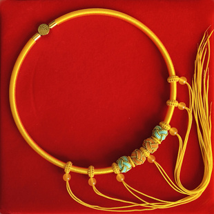 婴儿童百岁福锁项链绳金脖圈 抓周岁长命锁编绳金色宝宝项圈多挂款