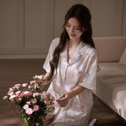 马克公主睡衣女夏莫代尔短袖短裤蝴蝶结纯欲甜美少女可外穿家居服