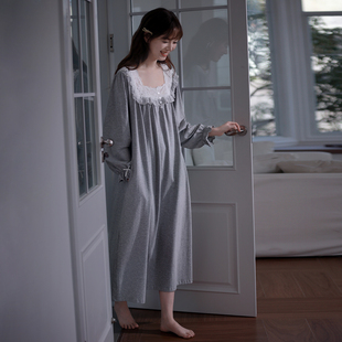 公主甜美睡衣裙 宫廷风蕾丝方领长袖 马克公主纯棉睡裙女春秋季 法式