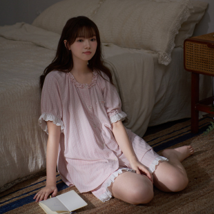 绝美家居服小个子 短裤 马克公主凉感棉睡衣夏季 女甜美花边粉色短袖