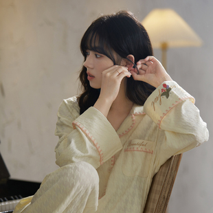 马克公主纯棉睡衣女款春秋款2026新款千鸟格长袖家居服高级感秋冬