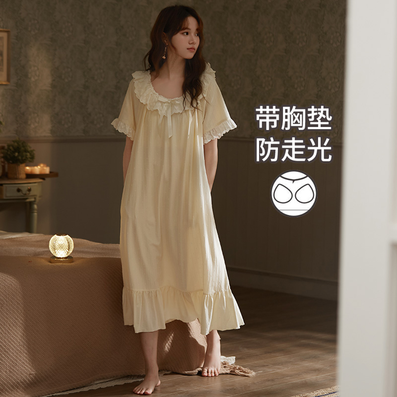 马克公主纯棉甜美公主睡裙带胸垫