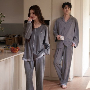 马克公主情侣睡衣女春秋纯棉假两件简单男士慵懒贴身睡觉穿家居服