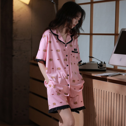 马克公主洋气卡通睡衣女夏季纯棉可爱少女短袖短裤慵懒夏天家居服