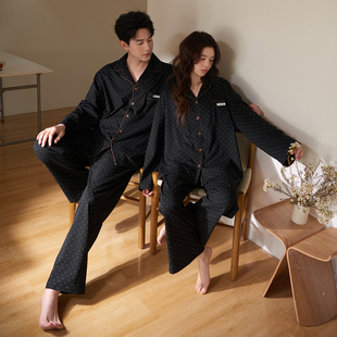 马克公主春秋纯棉情侣睡衣女2026正流行男士 黑色波点高级感家居服