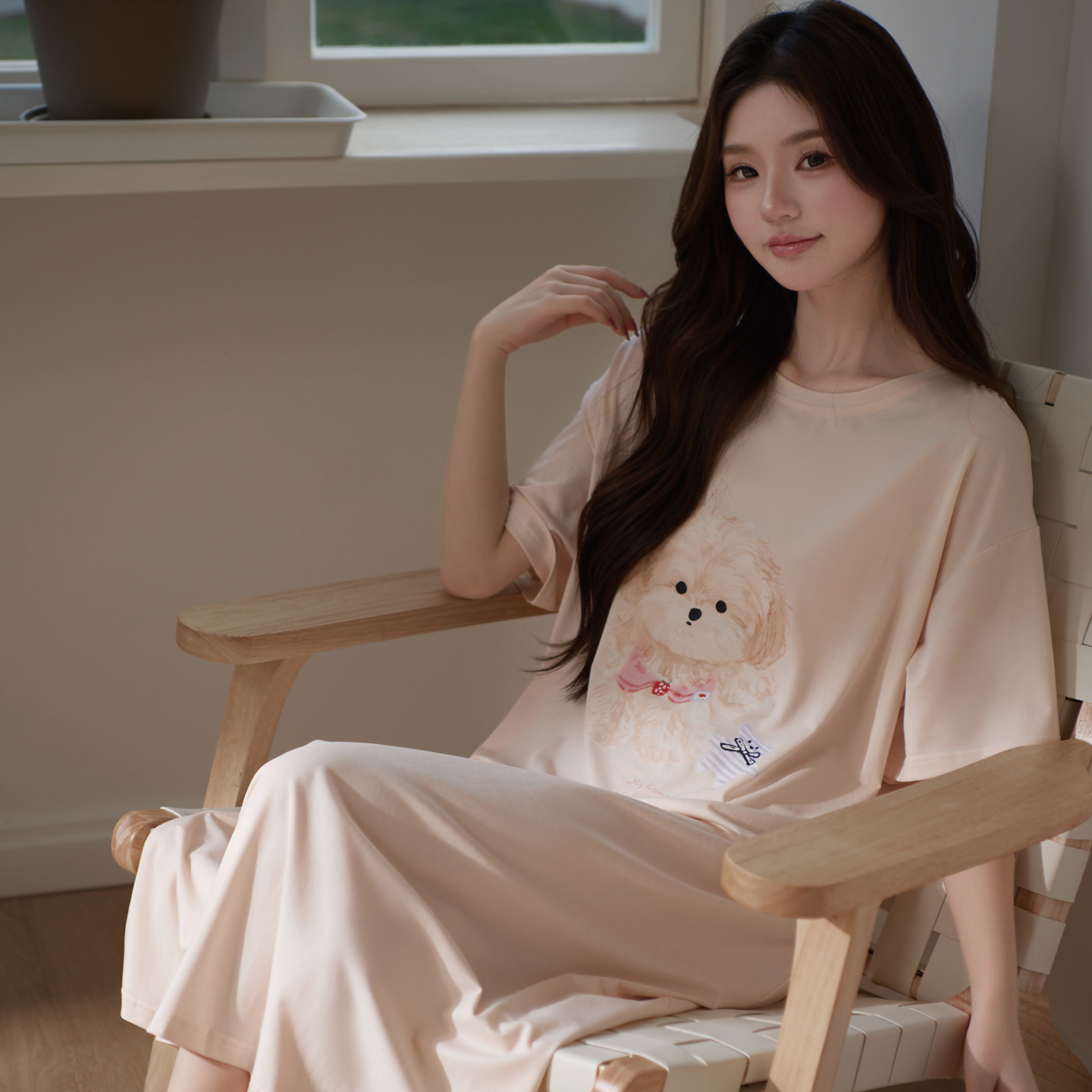 马克公主睡裙女夏天丝棉短袖奶呼呼可爱小狗纯欲甜美薄款宽松睡衣