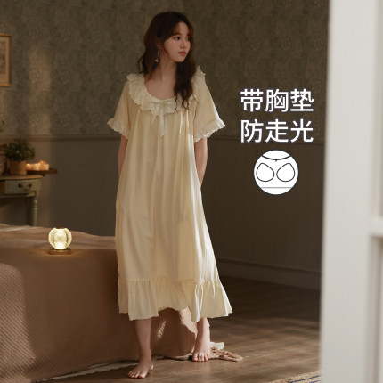马克公主带胸垫睡裙夏款甜美公主风家居服棉质温柔仙女睡衣连衣裙