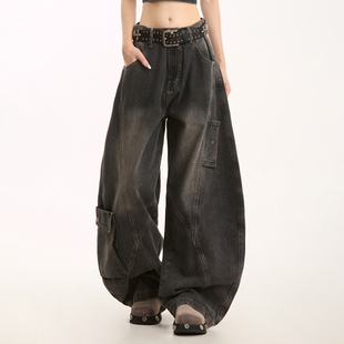 多口袋工装牛仔裤男款直筒宽松弯刀阔腿美式高街vibe裤子潮流百搭