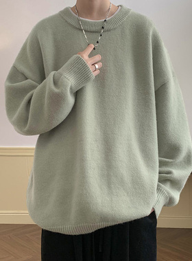 情侣圆领毛衣男潮冬季2023新款宽松慵懒风加厚针织衫外套毛线衣服