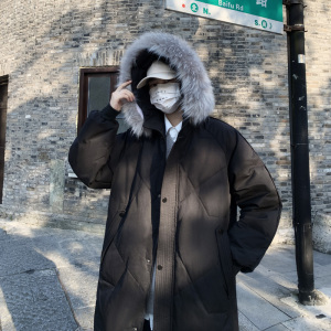 冬大货主推帅气连帽车明线情侣中长款宽松羽绒服男102B-Y8868P180图片