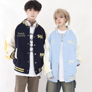 秋25刺绣情侣三条杠撞色拼接PU皮棒球服夹克外套潮102B-JK8883P75图片