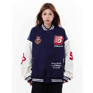 秋25徽章拼接撞色棒球服外套潮牌情侣宽松夹克外套102B-JK583P75图片
