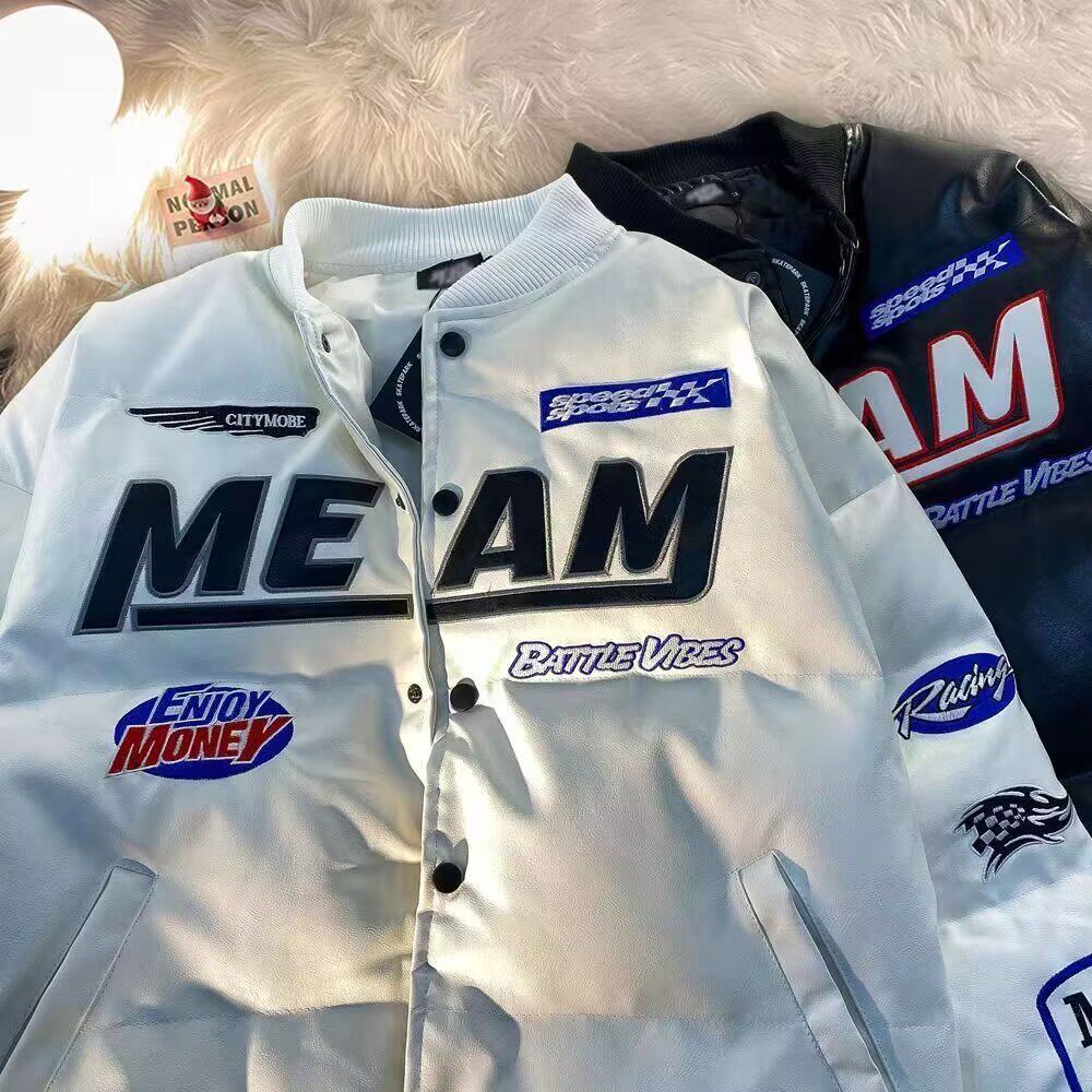 皮棉服PU棒球服棉衣男女秋冬宽松机车夹克情侣外套102B-M2851P98,男装棉衣,星座102B