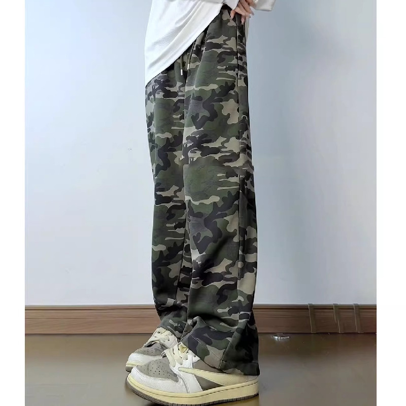 美式复古弯刀迷彩裤男款春秋垂感直筒微喇卫裤cleanfit慵懒风裤子,男装休闲裤,星座102B