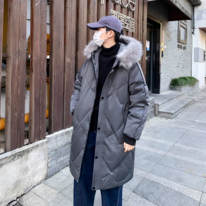 冲量降价加厚帅气连帽车明线情侣中长款宽松羽绒服102B-Y8868P175图片