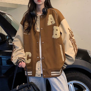棒球服宽松植绒字母logo外套工装休闲夹克男女上衣102B-JK7804P75图片