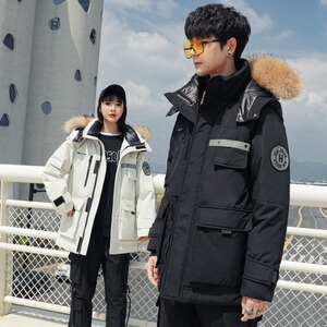 羽绒服情侣中长款冬装狐狸毛领加厚反光条工装鸭绒102B-Y068P285