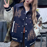 秋2025原版刺绣毛呢夹克廓形飞行员棒球服外套男女102B-JK8639P88，男装夹克，星座102B