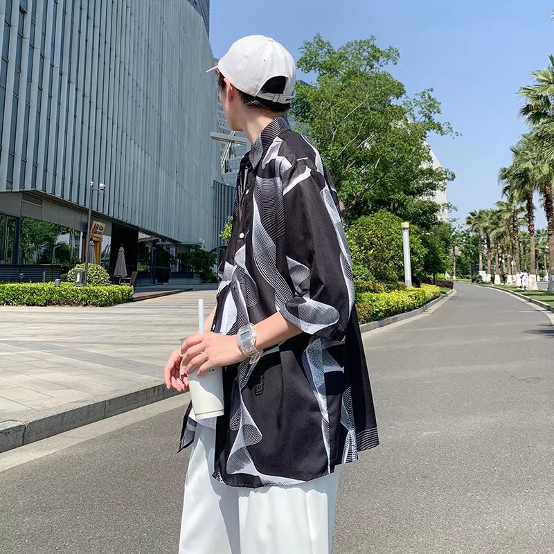 港风原宿卡通情侣款短袖衬衫ins百搭韩版设计感102B-C8612P30,男装衬衫,星座102B