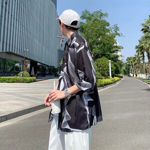 港风原宿卡通情侣款短袖衬衫ins百搭韩版设计感102B-C8612P30图片
