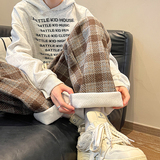 蓝色毛呢格子裤男春秋季日系垂感慵懒风裤子特大码青少年休闲长裤，男装卫衣，星座102B