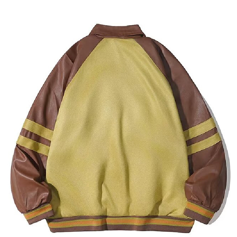秋2025毛巾绣美式棒球服外套拼接休闲皮袖夹克学生102B-JK854P75,男装夹克,星座102B