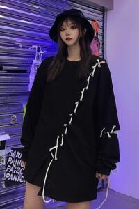 秋款新品ins嘻哈个性diy绑带宽松长袖卫衣潮牌男女102B-W1006P50图片