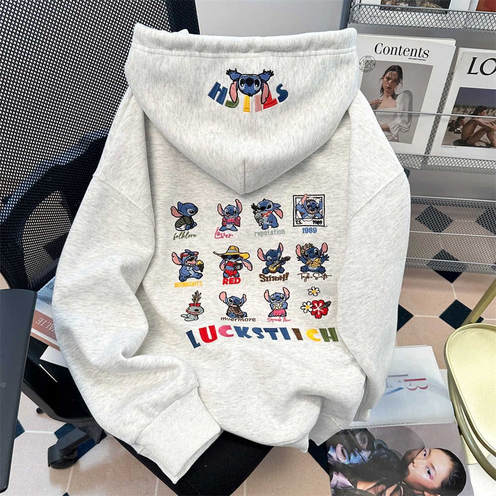 加厚美式慵懒刺绣加绒卫衣宽松连帽外套潮102B-W2758P58加绒68，女装短外套，星座102B
